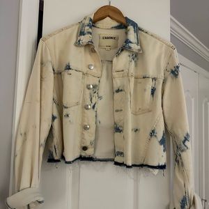 L’Agence Cropped Denim Jacket white and blue wash